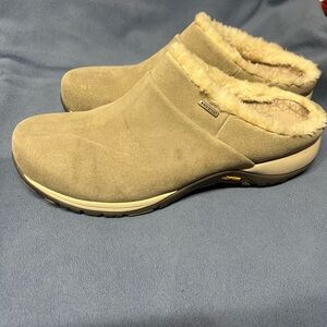 Dansko Women's Tan Suede Mules with Faux Fur